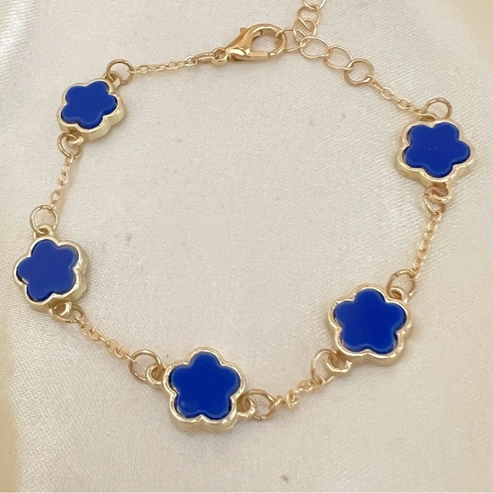 18K Gold Plated blue clover necklace set Jewelry womens